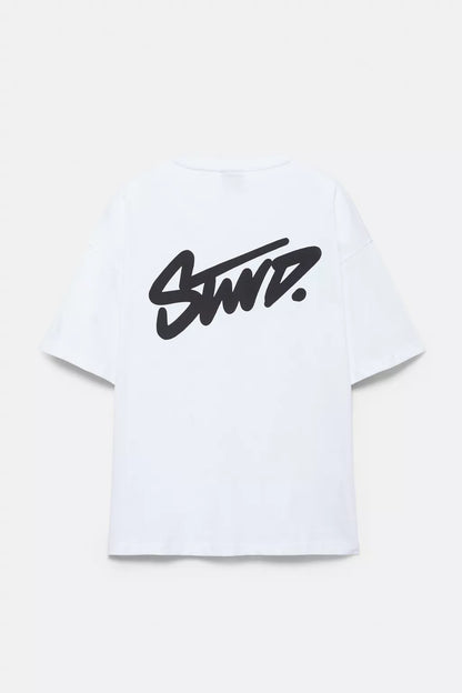 Playera boxy logo STWD Blanca